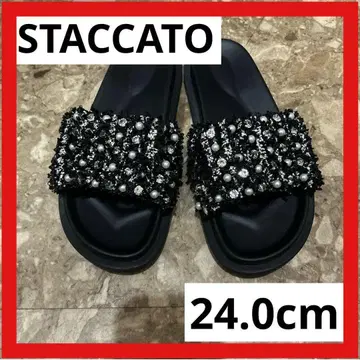 [ 새상품급 ] STACCATO 트위드 펄 비쥬 샌들 블랙