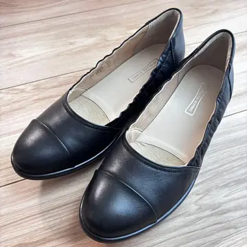 [컨디션 최상] 아킬레스 솔보 천연 가죽 펌프스 24cm EEE 웨지솔 블랙