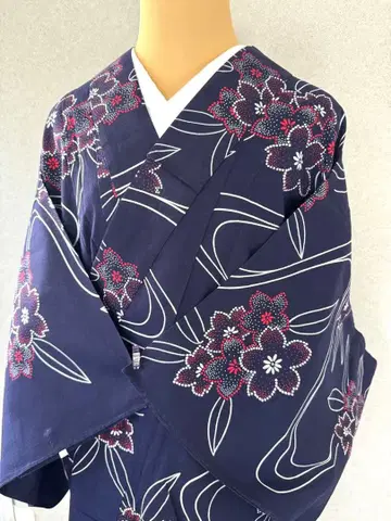유카타 단품 네이비 꽃무늬