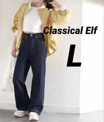 클래식 엘프 와이드 데님 팬츠 와이드 스트레이트 하이웨스트 청바지