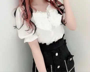 Ank Rouge 퍼프 슬리브 리본 TOPS