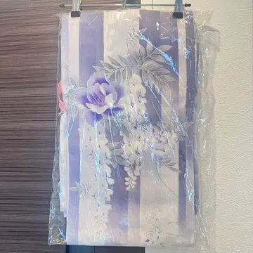 유카타 단품 스트라이프 등나무 모란 패턴 연한 퍼플