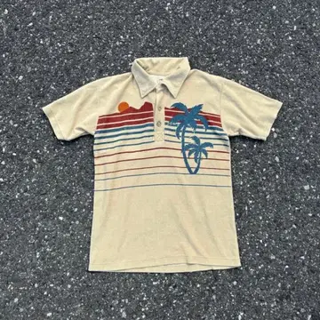빈티지 야자수 피케 셔츠 베이지 80s 90s y2k surf