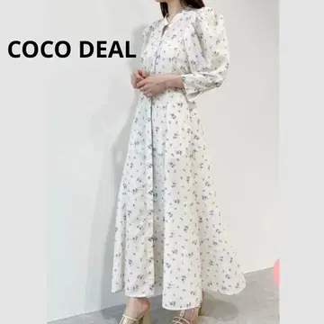 COCODEAL 미니 꽃무늬 원피스 롱 기장 칠부~긴팔 퍼프 슬리브 화이트