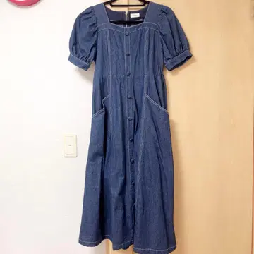evelyn 스티치 데님 미들 원피스