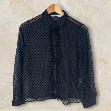 ZARA BASIC 자라 도트 무늬 시어 블라우스 프릴 긴팔 XS