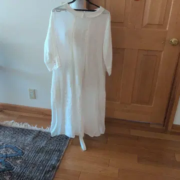 린넨 화이트 둥근 카라 셔츠 원피스 롱 기장