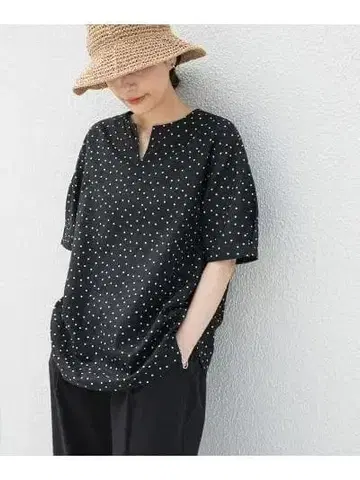 어반 리서치 도어스 린넨 코튼 도트 블라우스 M 블랙