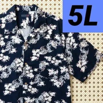 일본풍 패턴 용 벚꽃 하와이안 셔츠 빅 사이즈 5L