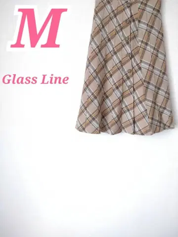 Glass Line 체크 무늬 플레어 스커트 브라운 M 사이즈 깔끔한