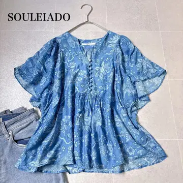 SOULEIADO 프린트 레이온 버터플라이 슬리브 블라우스 실크 혼방 [ M ]