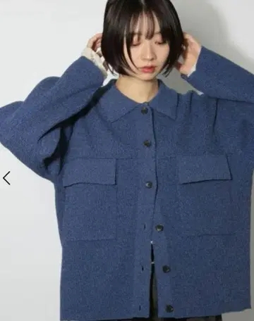 멜란지 니트 블루종 블루