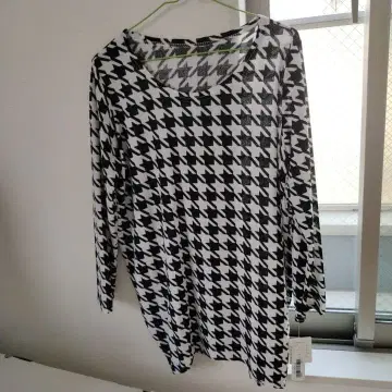 새상품 하운드투스 패턴 긴팔 미니 원피스 블랙 x 화이트