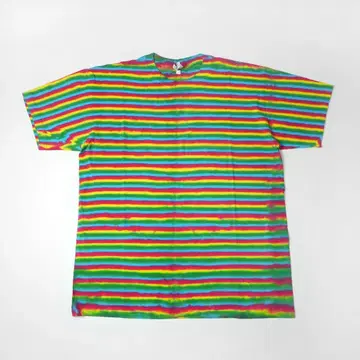 데드 90s 타이다이 염색 컬러풀 보더 T셔츠 USA제 원단 빈티지 L