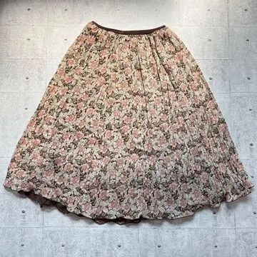 WORTHINGTON 꽃무늬 플레어 스커트 레이스 밑단 브라운 S