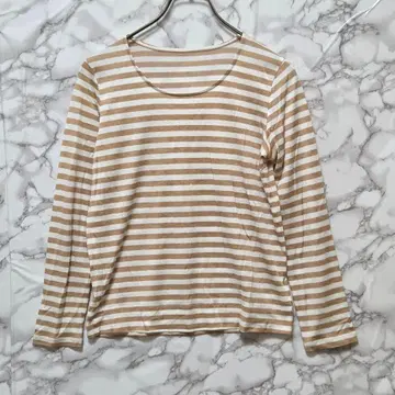 [ 유키코하 나이 ] 보더 티셔츠 8 일본제 텐셀 혼방 긴팔 베이지