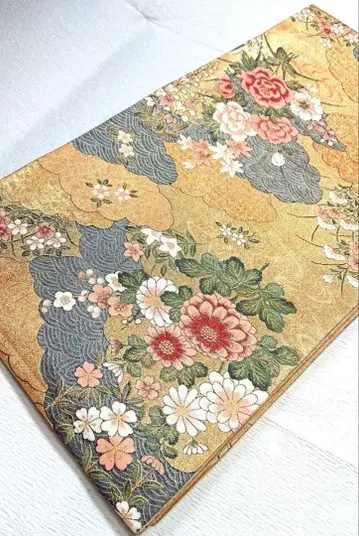 [ 새상품급 ] 럭셔리 찬란함!! 후쿠로 오비 [ 순수 실크 육통 ] 일품 금실 성인식