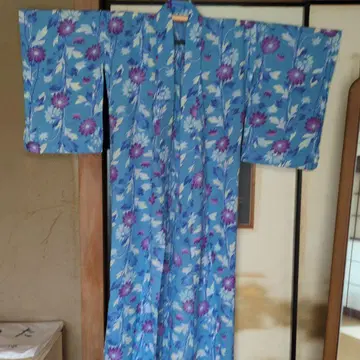 유카타 단품 블루 꽃무늬