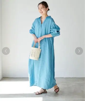 그린 라벨 릴랙싱 코르트레이 린넨 스키퍼 원피스 블루
