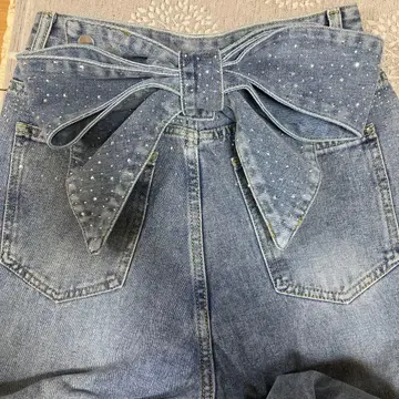 백 리본 반짝반짝 데님 팬츠 S