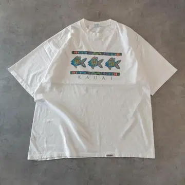 크레이지 셔츠 T셔츠 애니멀 물고기 구제 의류 90s USA제 XL 화이트