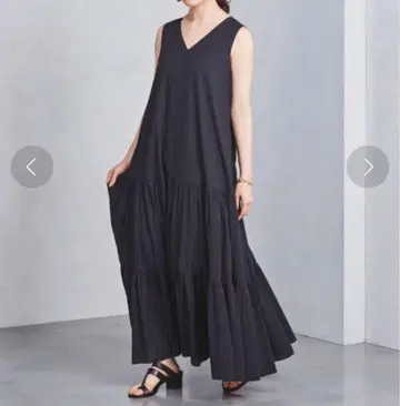 [새상품급 UNITED ARROWS] 인도 코튼 V넥 맥시 원피스 블랙