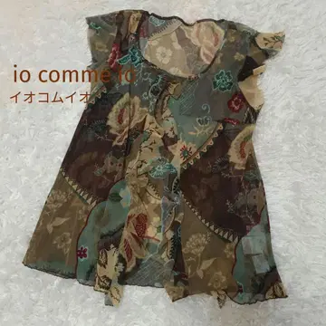 [이오콤이오] 꽃무늬 올 패턴 티셔츠 비침 38 브라운 일본제