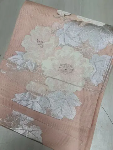 여름 후쿠로 오비 여름 오비 옅은 핑크 꽃 문양 은사 고급