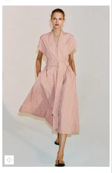 ZARA 체크 무늬 포플린 원피스 ZWCOLLECTION L 핑크