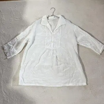 린넨 셔츠 핀턱 7부 소매 블라우스 일본제