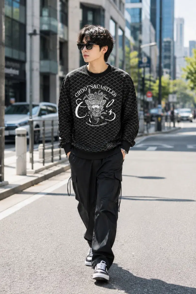 CROOKS&GASTLES 스네이크 빅무늬 오버핏 맨투맨 기모라운드티 XL