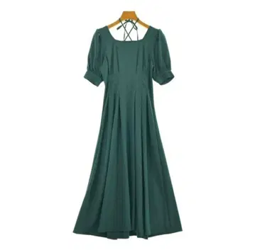 허리 턱 홀터 리본 반팔 원피스 And Couture 그린