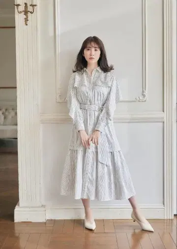 Belted Ruffle Stripe Shirt Dress