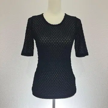 새상품급 크리스천 오자르 전체 레이스 티셔츠 5부 소매 블랙 일본제