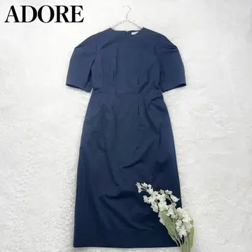 컨디션 최상 ADORE 턱 원피스 반팔 네이비 포멀 샘플