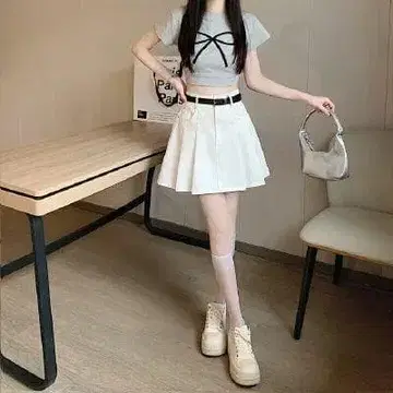 벨트 포함 플리츠 미니스커트 A라인
