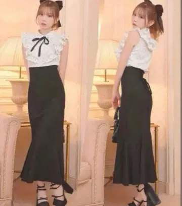 하이웨스트 머메이드 롱 스커트 블랙