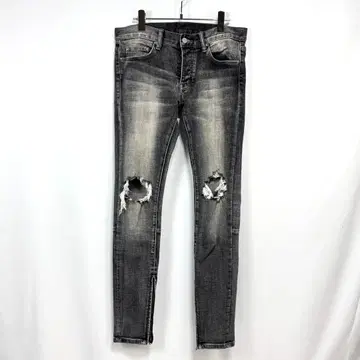 mnml M1 스트레치 데님 크러쉬 가공 슬림 밑단 지퍼 스키니