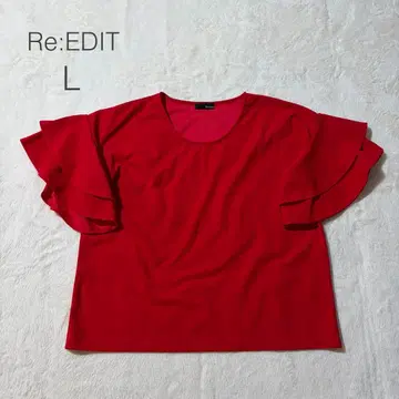 [리디] 반팔 블라우스 L 레드 새상품급 프릴 소매 이단 프릴 소매 엘레강트
