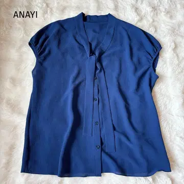 ANAYI 보타이 프렌치 슬리브 블라우스 블루 드레이프감 셔츠 M
