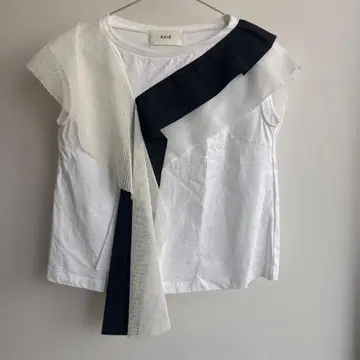 AVIE 아비 메쉬 레이어드 티셔츠 화이트 블랙