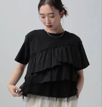 LEPSIM 이소재 프릴 도킹 T 블랙 x 도트 튤