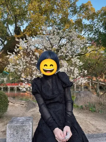 [ 착용 사진 있음 ] 프린지 자카드 롱 원피스 블랙 퍼프 슬리브 모드
