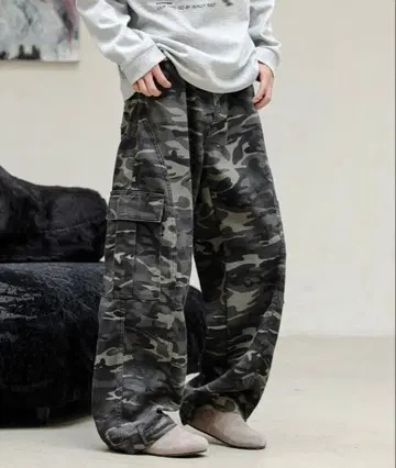 카모 패턴 와이드 카고 팬츠