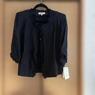 프릴 시어 가디건 블랙 실크 100% 어깨 패드 부착 미츠코시