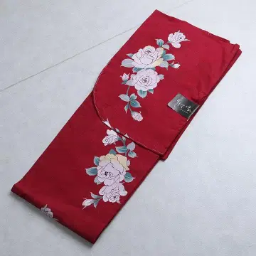 소시테유메 유카타 빨간색 베이스에 꽃들 L05509