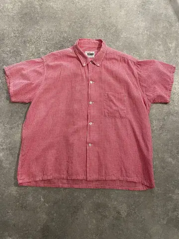 60s Sears 빨간색 x 화이트 깅엄 체크 반팔 셔츠 L 사이즈
