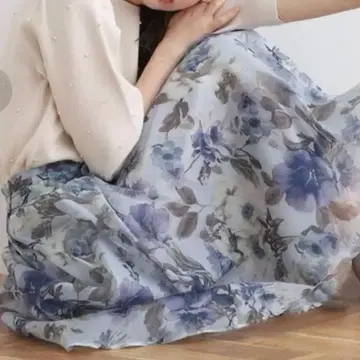새상품급 쿠튀르 브로치 오간풀루프 스커트 꽃무늬 롱 플레어 L