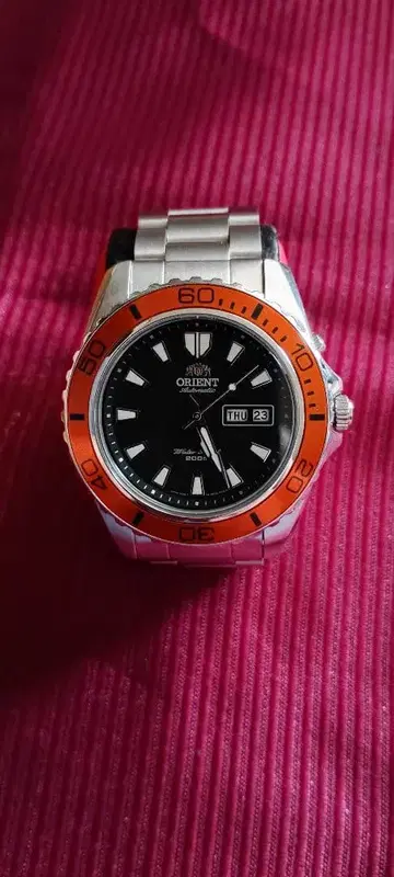 ORIENT 오리엔트 자동 와인딩 손목시계 오렌지 베젤 새상품급