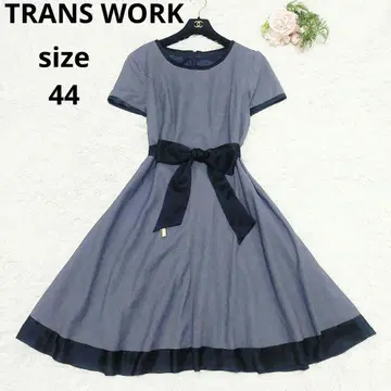 TRANS WORK 빅 사이즈 44 허리 리본 파이핑 원피스